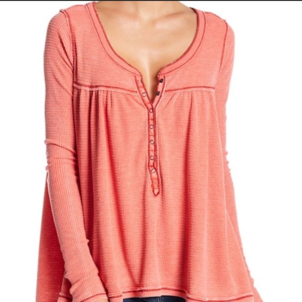 FREE PEOPLE KAI HENLEY BABY DOLL LONG SLEEVE RED SIZE SMALL